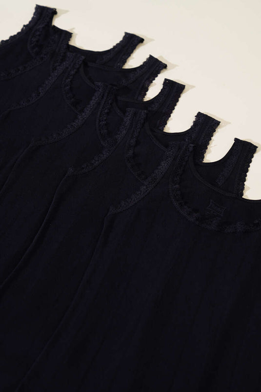 قميص داخلي نسائي من Tutku Jacquard ذو حزام عريض، عبوة من 6 قطع، أسود