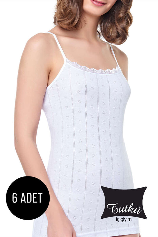 قميص داخلي نسائي من Tutku Jacquard Rope Strap، عبوة من 6 قطع، أبيض