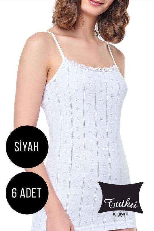 قميص داخلي نسائي من Tutku Jacquard Rope Strap، عبوة من 6 قطع، أسود