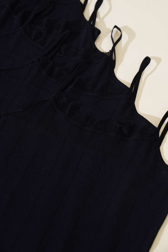 قميص داخلي نسائي من Tutku Jacquard Rope Strap، عبوة من 6 قطع، أسود