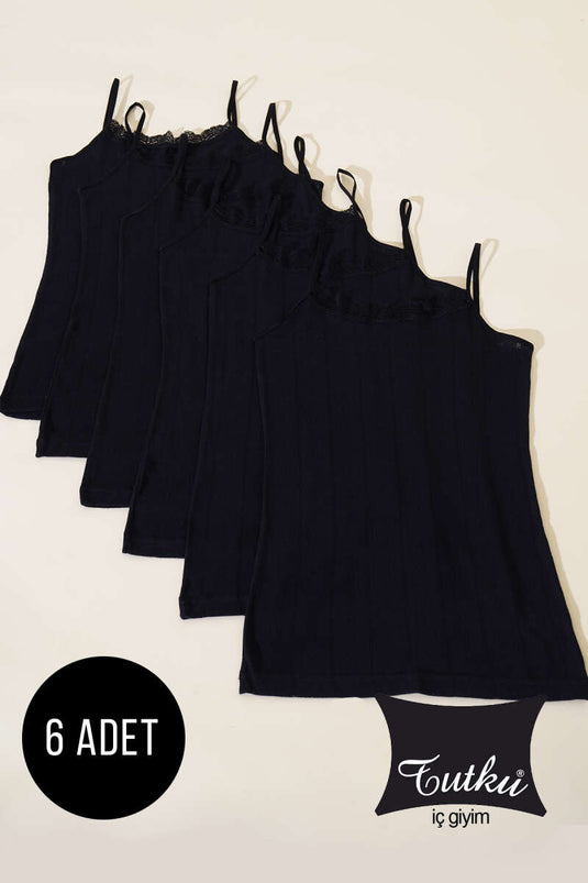 قميص داخلي نسائي من Tutku Jacquard Rope Strap، عبوة من 6 قطع، أسود