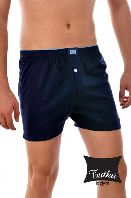 Tutku Combed Cotton Plain Men's Boxer Navy Blue