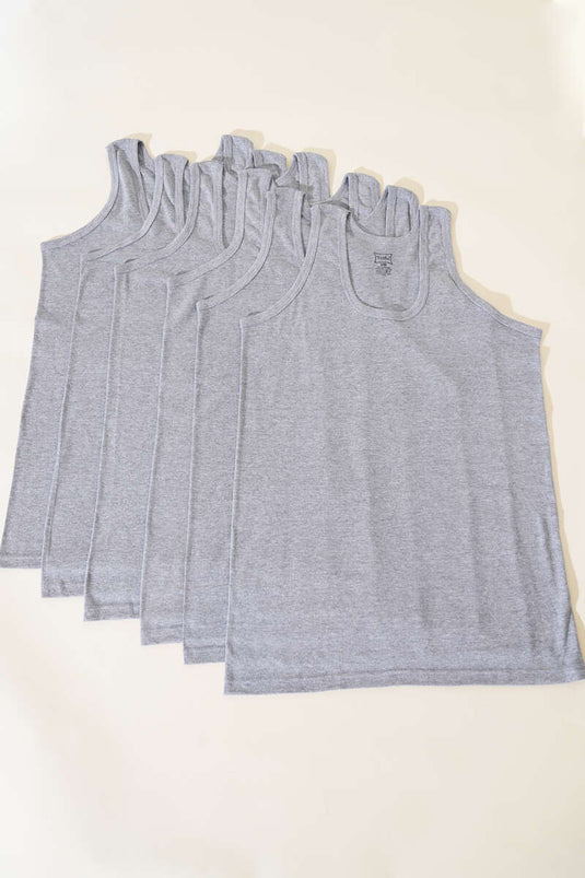 قميص داخلي رجالي مضلع من توتكو، عبوة من 6 قطع، رمادي