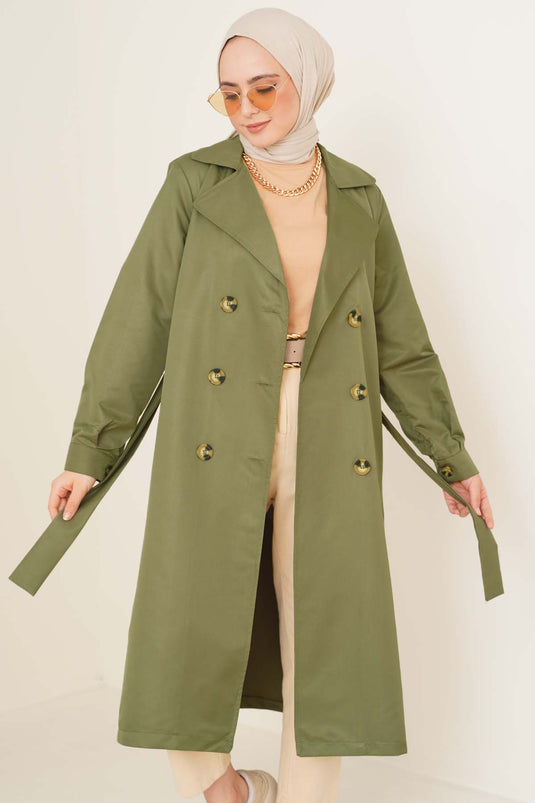 Zweireihiger Trenchcoat mit drei Knöpfen und Kragen in Pastellgrün