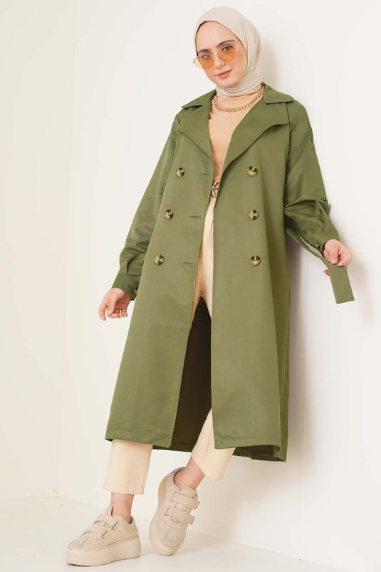 Trench vert pastel à trois boutons et col double boutonnage