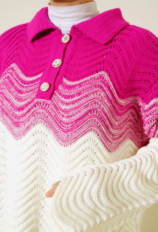 Pull En Maille Coloré À Trois Boutons Fuchsia