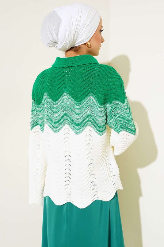 Pull En Tricot Coloré À Trois Boutons Vert