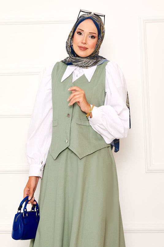 Ensemble Jupe Et Gilet À Trois Boutons Menthe