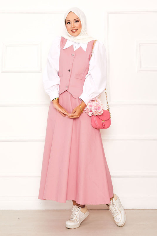 Three-Button Vest and Skirt Two-Piece Suit Pink