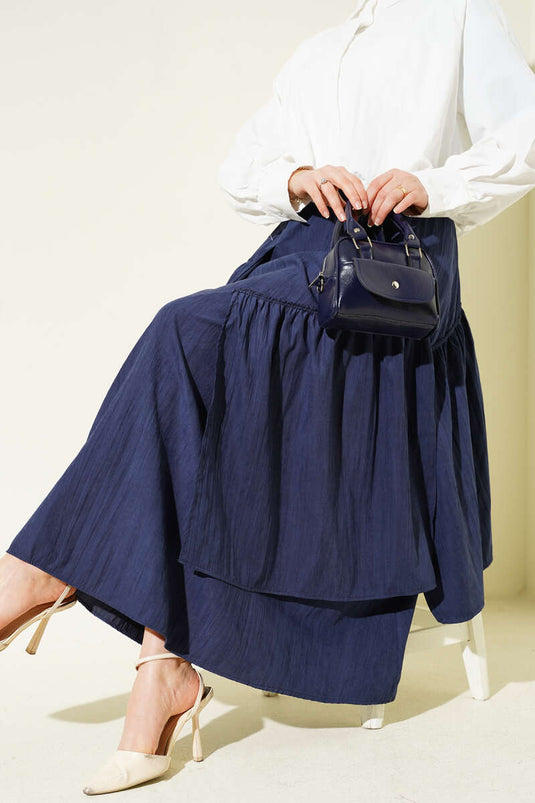 Three-Tiered Skirt Navy Blue