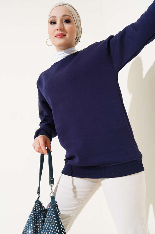 Üç İplik Basic Sweatshirt Lacivert