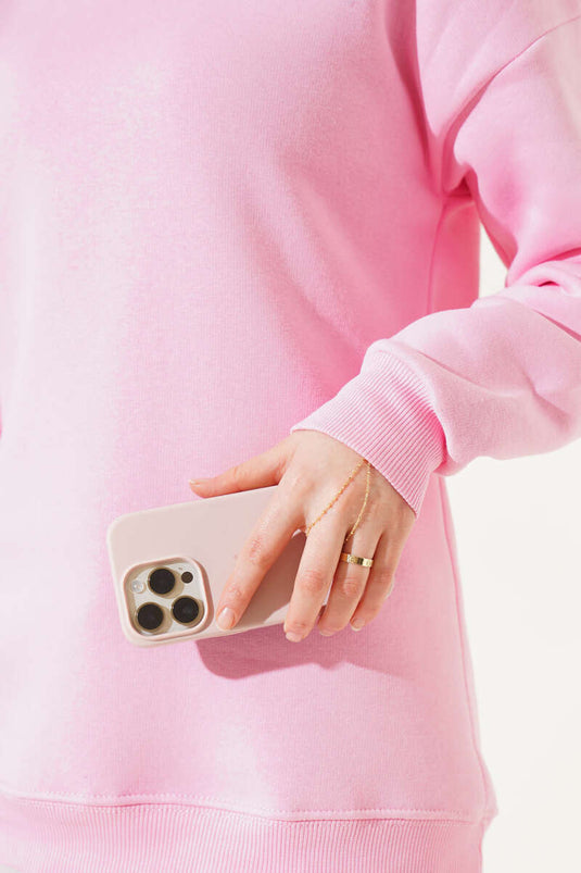 Üç İplik Basic Sweatshirt Pembe