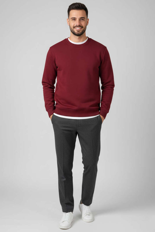 سويت شيرت رجالي برقبة دائرية بثلاث خيوط بلون خمري