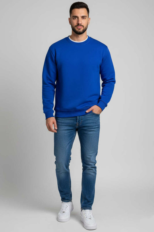 Dreifädiger Rundhalsausschnitt Herrenpullover Saphirblau