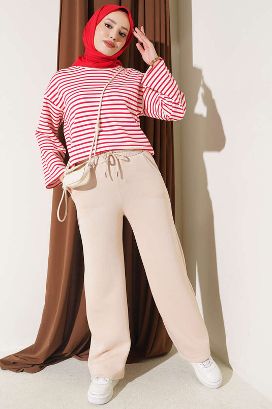Pantalon Beige À Poches En Trois Fils