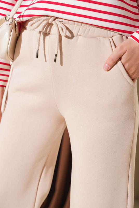 Pantalon Beige À Poches En Trois Fils