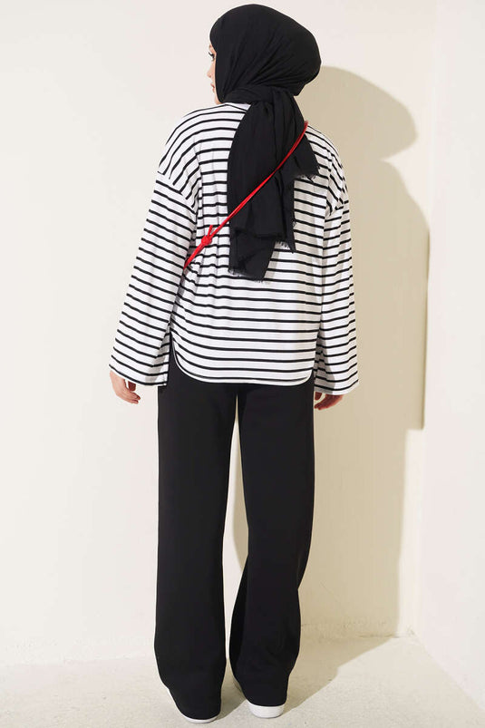 Pantalon Noir À Trois Couches Avec Poches