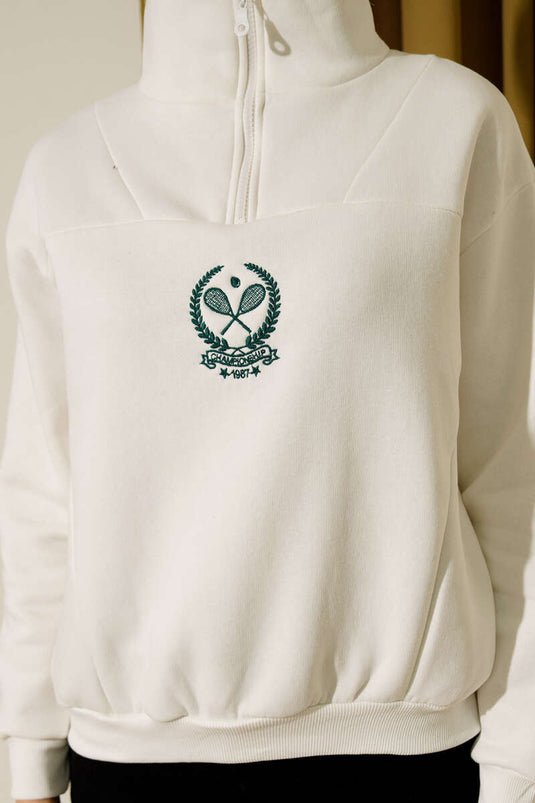 Drielaags sweatshirt met opstaande kraag in ecru