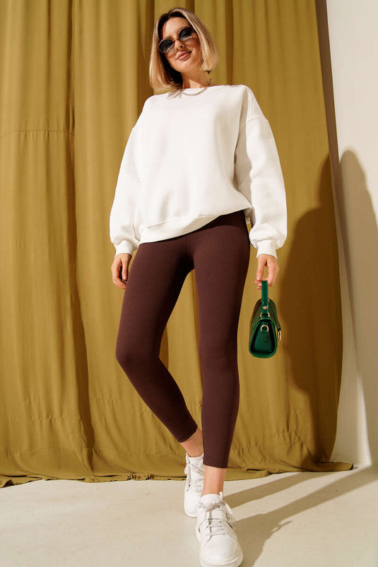 Three-Thread Dropped Sleeve Basic Sweatshirt, Ecru