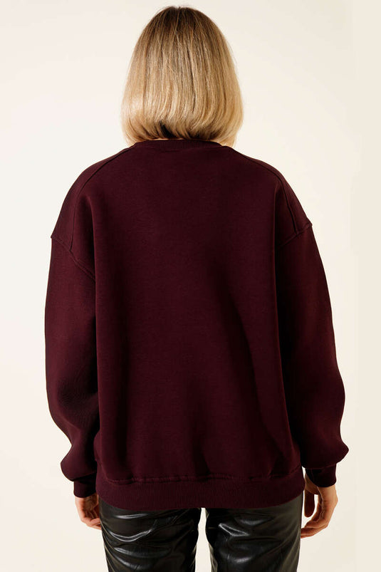 سويت شيرت أساسي بأكمام منسدلة بثلاثة خيوط، لون البرقوق