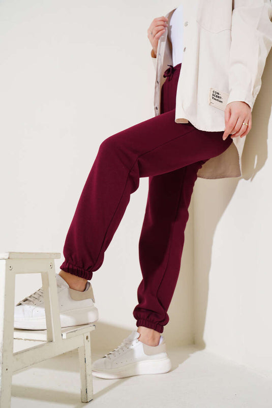 Üç İplik Jogger Pantolon Bordo