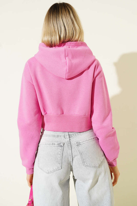 كارديجان قصير بغطاء رأس بثلاثة خيوط، لون فوشيا