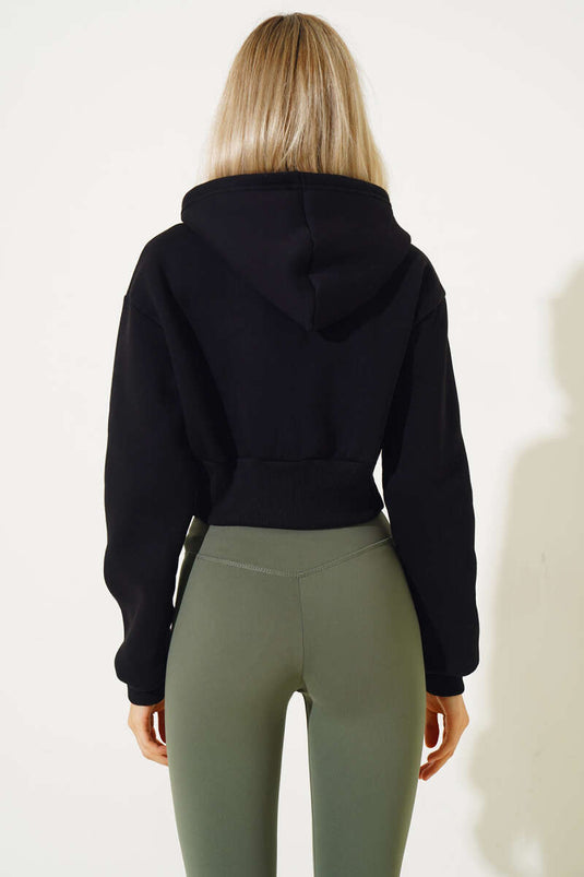 Gilet court à capuche à trois fils noir