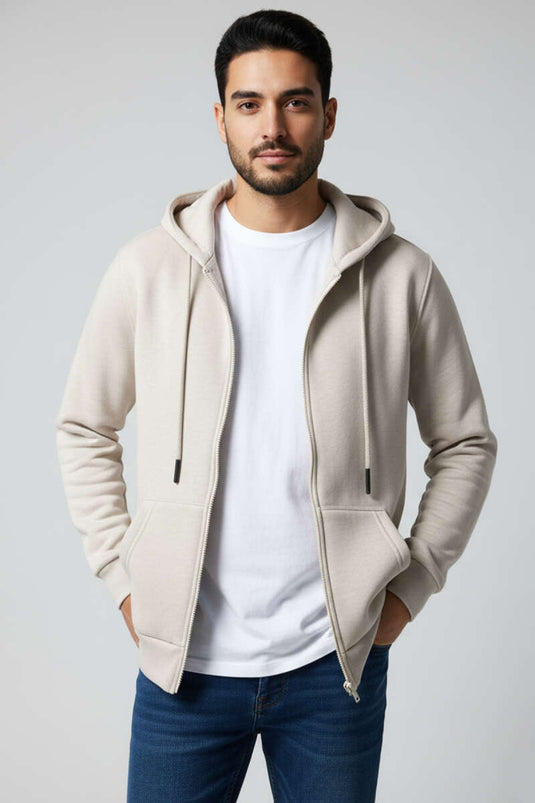Cardigan maschile con cappuccio a tre fili beige