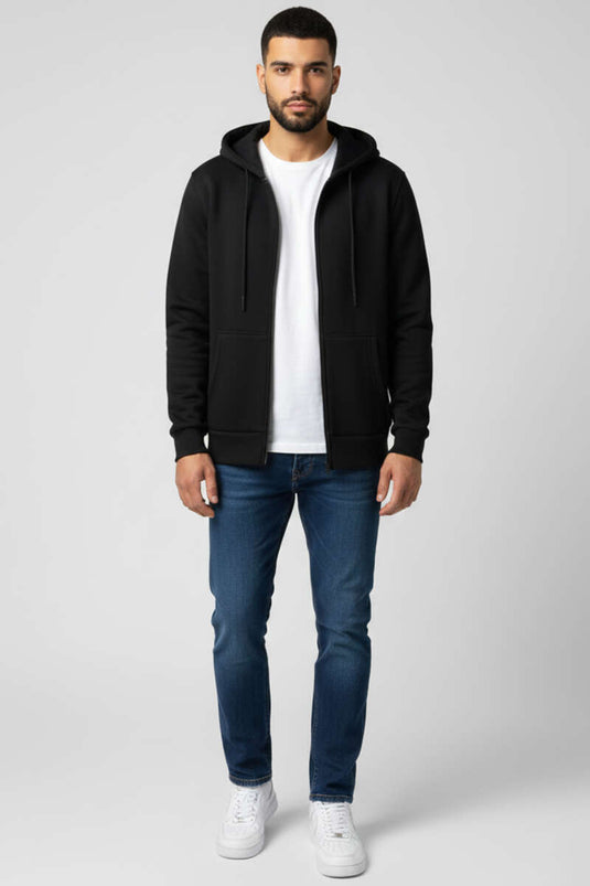 Three-Thread Hooded Men's Cardigan Black