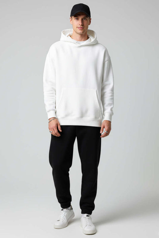 Dreifädiges Herren-Kapuzensweatshirt, Ecru