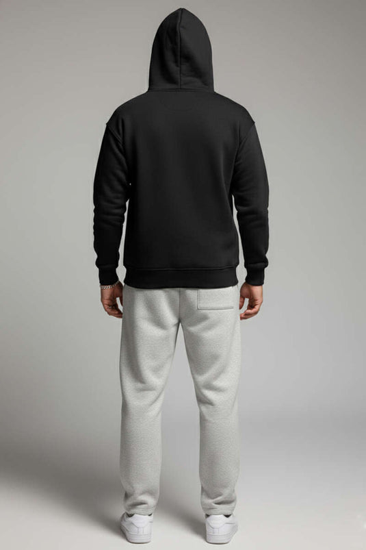 Schwarzer Herren-Kapuzenpullover mit drei Fäden