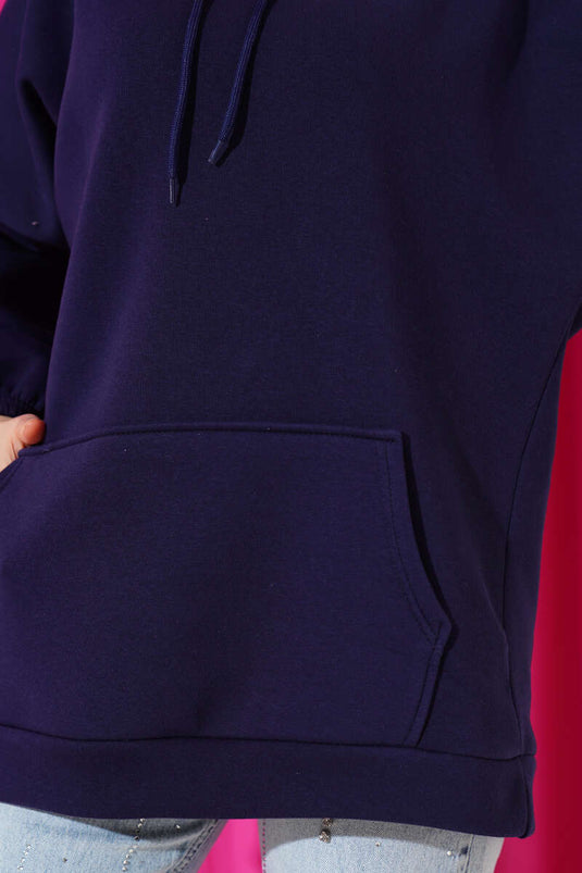 Tunica oversize con cappuccio a tre fili blu scuro