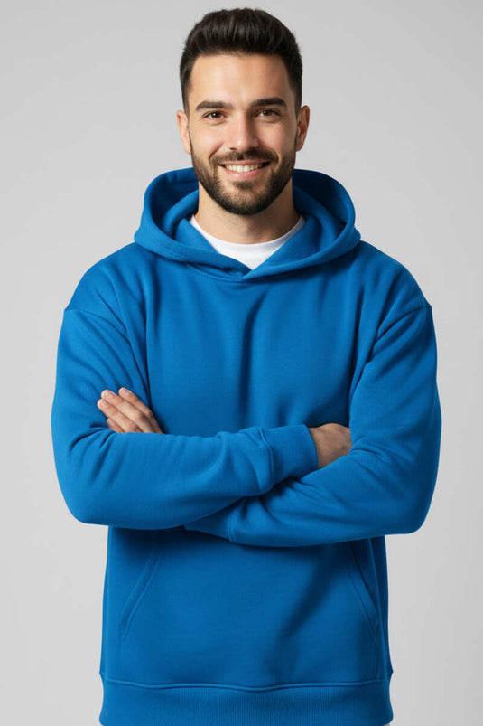 سويت شيرت بغطاء رأس بثلاث خيوط للجنسين أزرق