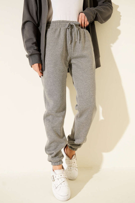 Üç İplik Lastikli Jogger Pantolon Füme