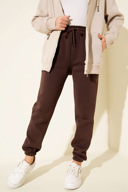 Dreifädige Jogginghose mit Gummizug, Braun