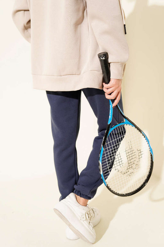 Three-Thread Elasticated Jogger Pants Navy Blue