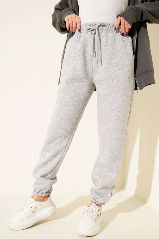 Three-Thread Elasticated Jogger Pants Melange Grey