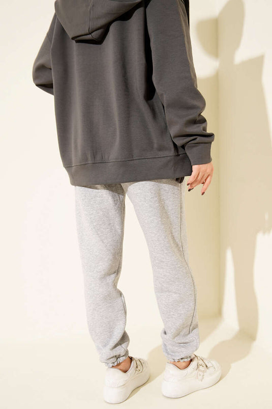Three-Thread Elasticated Jogger Pants Melange Grey