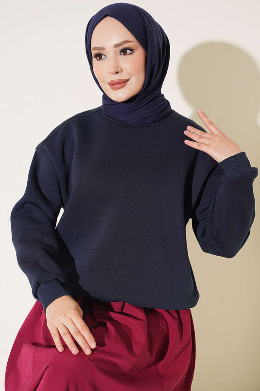 Üç İplik Şardonlu Sweatshirt Lacivert
