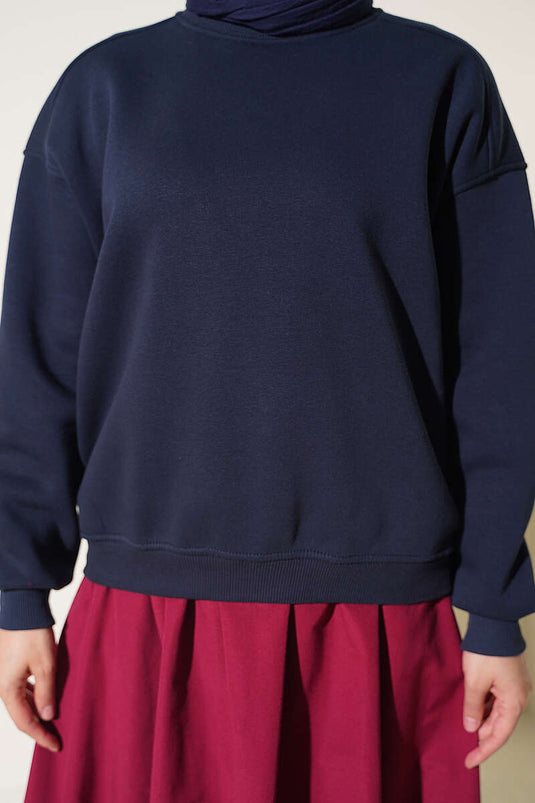 Üç İplik Şardonlu Sweatshirt Lacivert