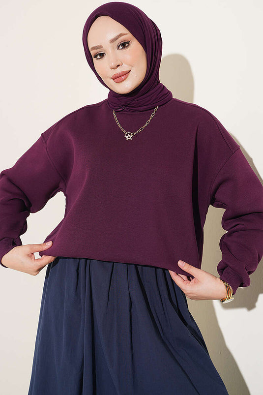 Üç İplik Şardonlu Sweatshirt Mürdüm