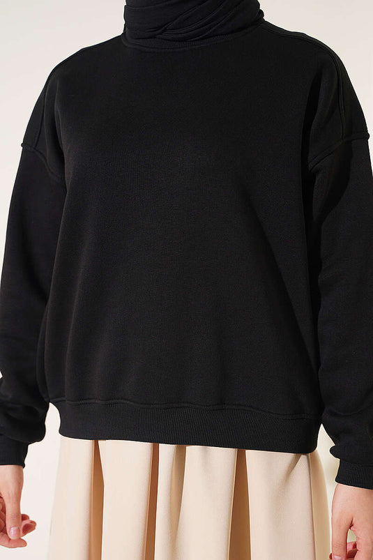 Three-Ply Fleece Lined Black Sweatshirt