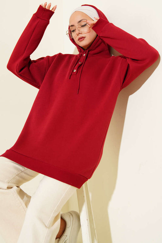 Triple Thread Half Snap Sweatshirt Burgundy