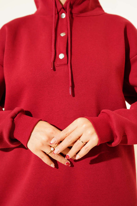 Triple Thread Half Snap Sweatshirt Burgundy