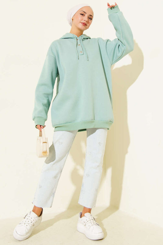 Sweat-shirt à demi-pression triple fil, vert amande