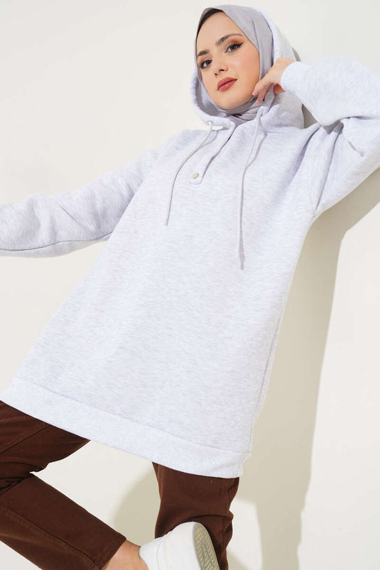 Üç İplik Yarım Çıtçıtlı Sweatshirt Gri