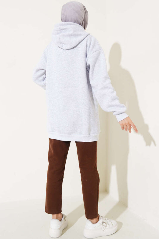 Üç İplik Yarım Çıtçıtlı Sweatshirt Gri