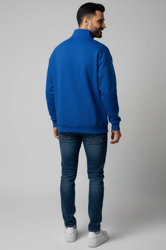 Three-Thread Half-Zipper Men's Sweatshirt Blue