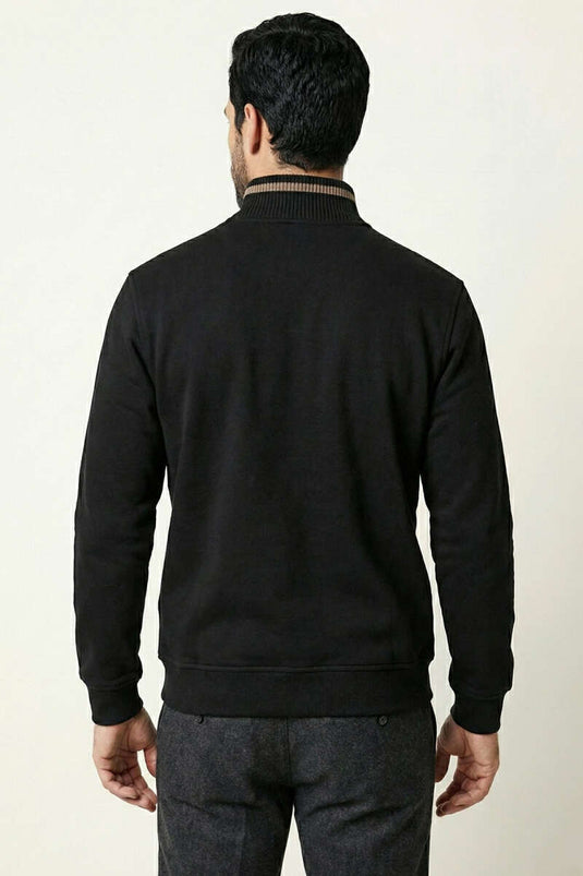 Sweat-shirt pour homme à demi-fermeture éclair en triple fil Noir