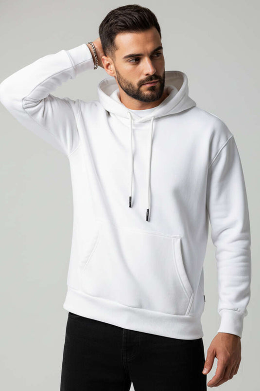 Sweat-shirt à capuche blanc à trois fils pour homme